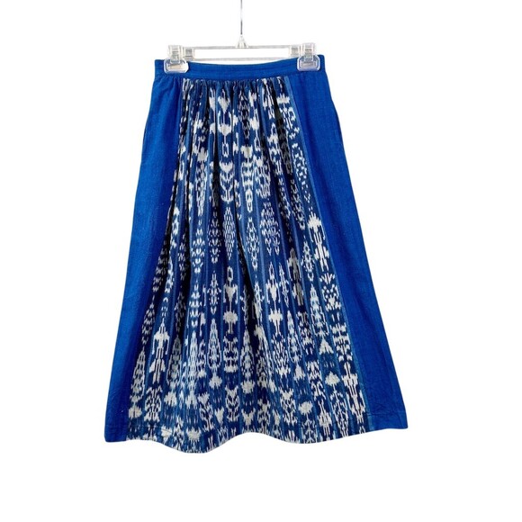 La Salle Dresses & Skirts - La Salle Skirt Womens M Blue White Cotton Geometric A-Line Midi Elastic Waist